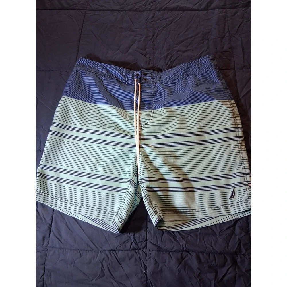 Nautica Mens Blue Mint Striped Swim Trunks Board Shorts‎ XL VDR 693 118